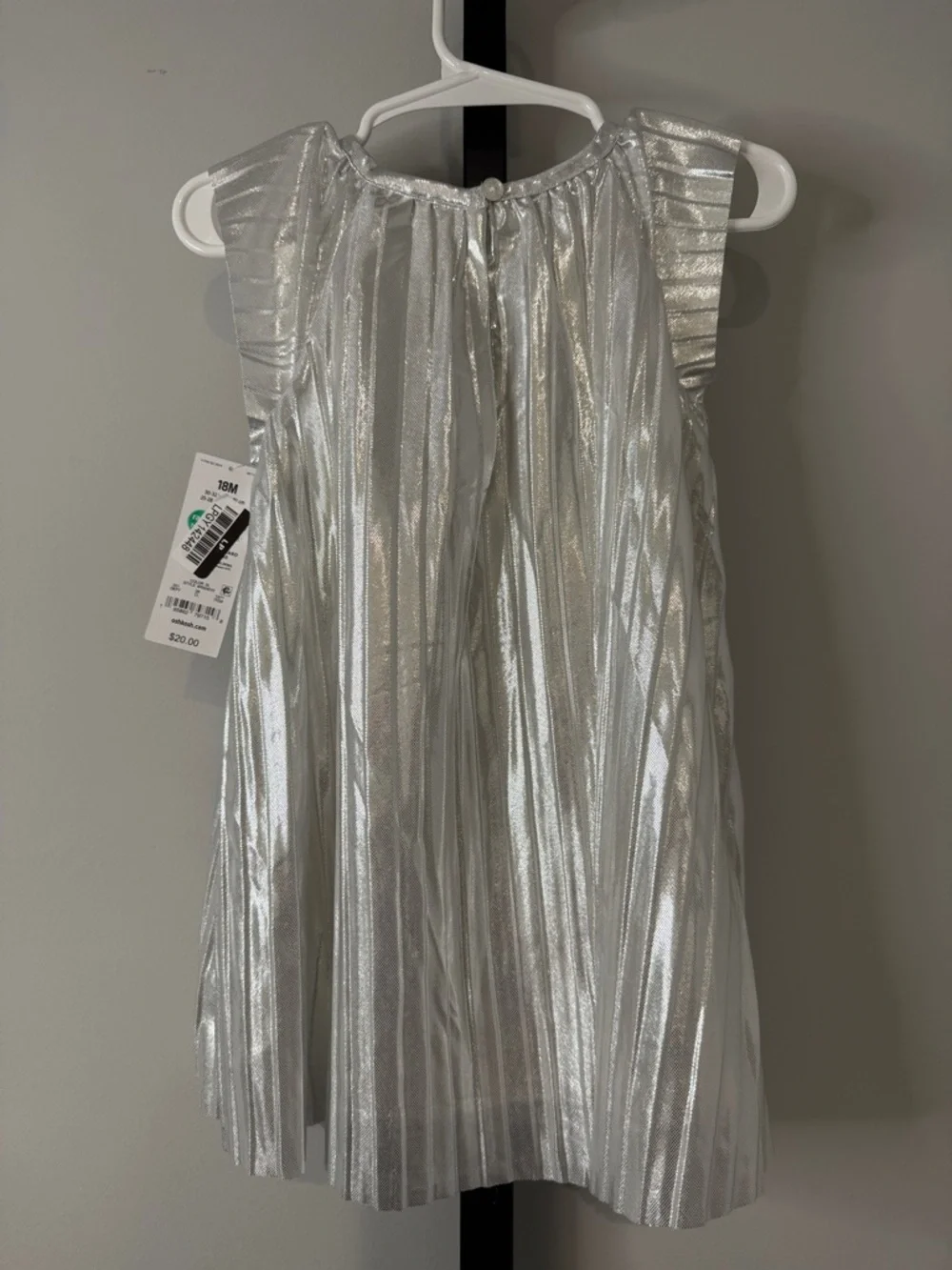 OshKosh B'gosh Silver Metallic Pleated Baby Toddler Dress Size 18 Months New NWT